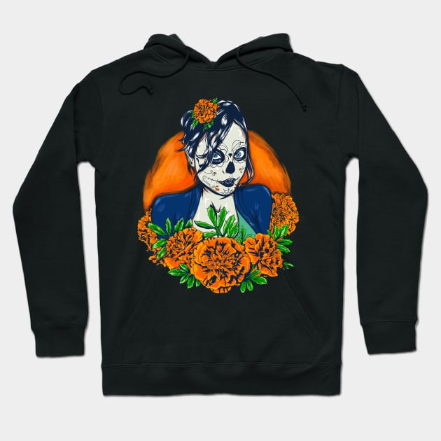 Illustration of zombie catrina Hoodie by CERO9